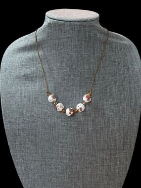 Boho Earthy Cow Print Ceramic Bead & Crystal Cord Necklace Adjustable Festival